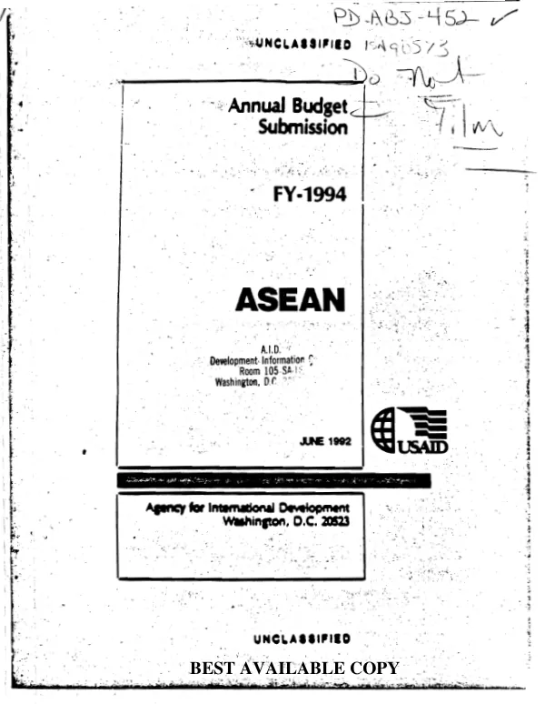 Annual budget submission, FY-1994 : ASEAN [Association of Southeast Asian Nations]