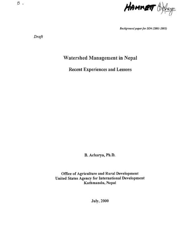 Watershed management in Nepal : recent experiences and lessons