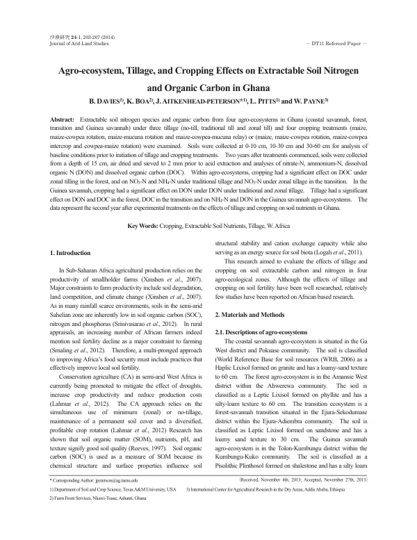 Agro-ecosystem, Tillage, and Cropping Effects on Extractable Soil Nitrogen and Organic Carbon in Ghana