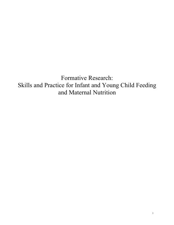 Formative Research: Skills and Practice for Infant and Young Child Feeding and Maternal Nutrition