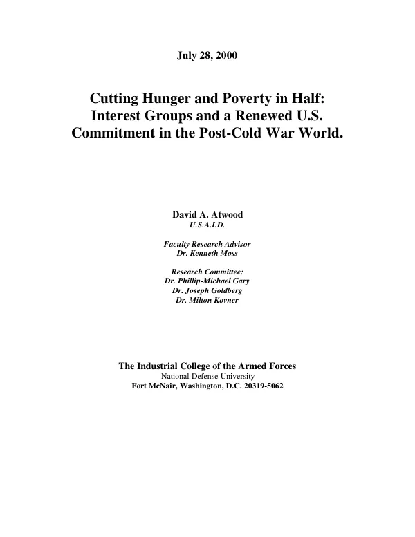 Cutting hunger and poverty in half : interest groups and a renewed U.S. commitment in the post-cold war world