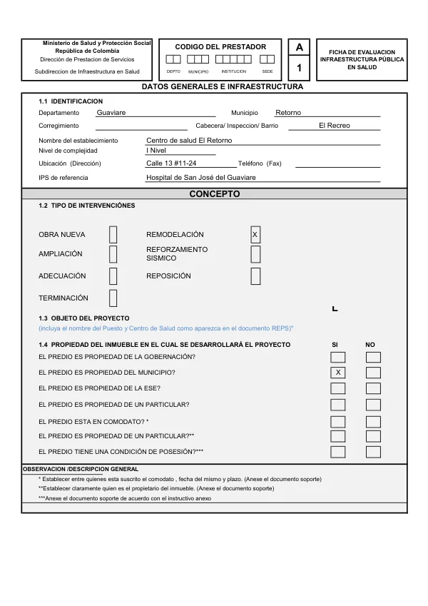 Ficha de Evaluación de Infraestructura Pública en Salud