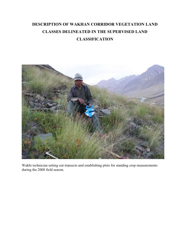 Vegetation Class Description for the Wakhan Corridor