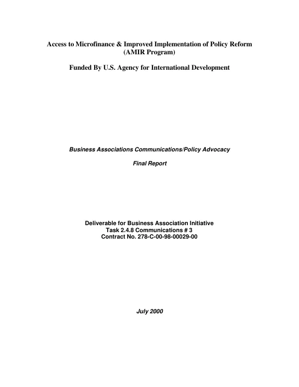 Business associations communications/policy advocacy : final report