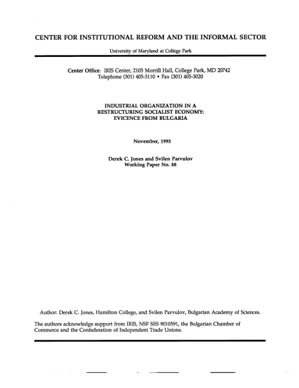 Industrial organization in a restructuring socialist economy : evidence from Bulgaria