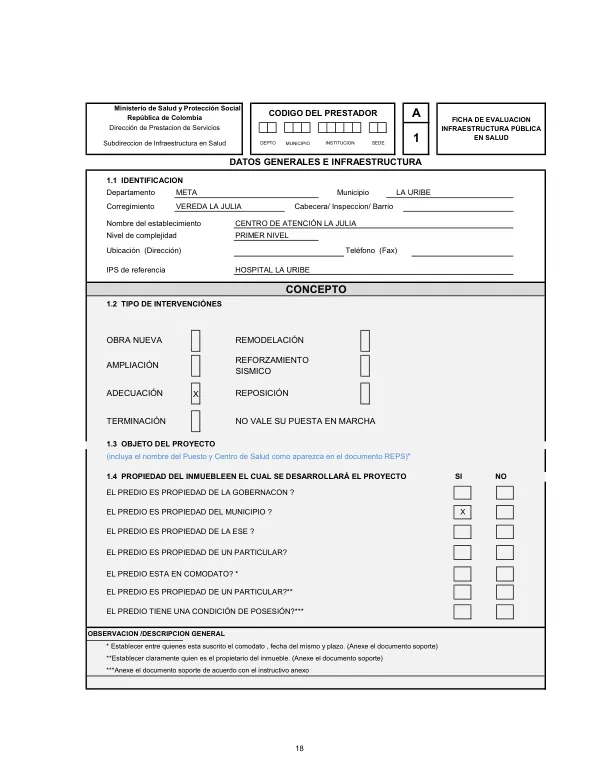 Ficha de Evaluación de Infraestructura Pública en Salud