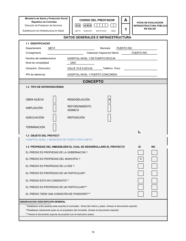 Ficha de Evaluación de Infraestructura Pública en Salud