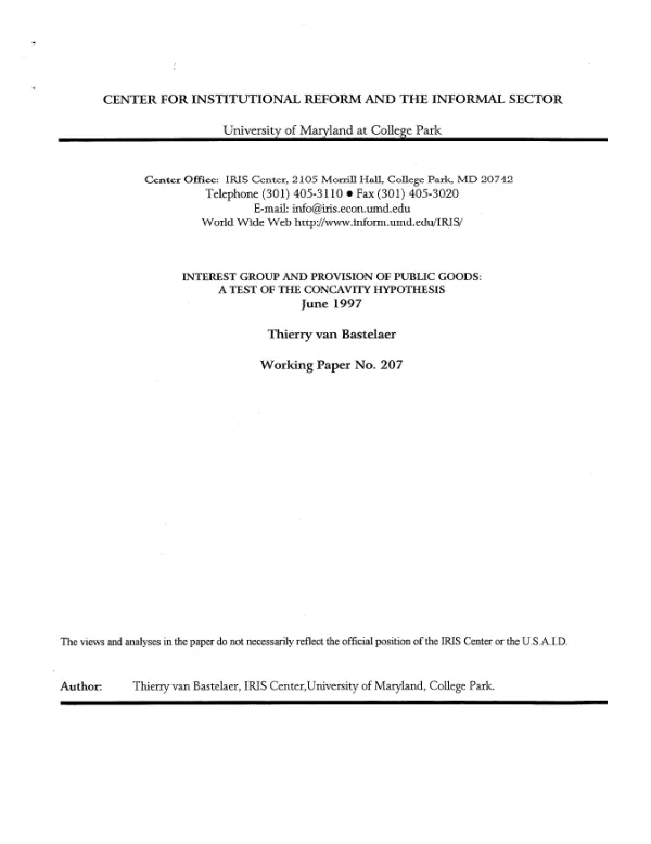 Interest group [size] and provision of public goods : a test of the concavity hypothesis