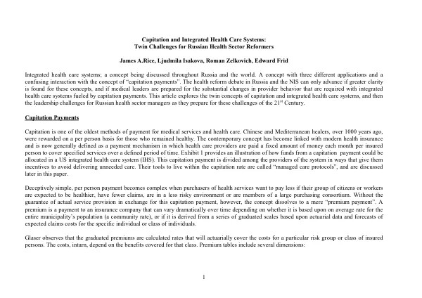 Capitation and Integrated Health Care Systems