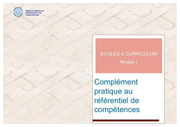 ÉCOLES À CURRICULUM Niveau I Complément pratique au référentiel de compétences
