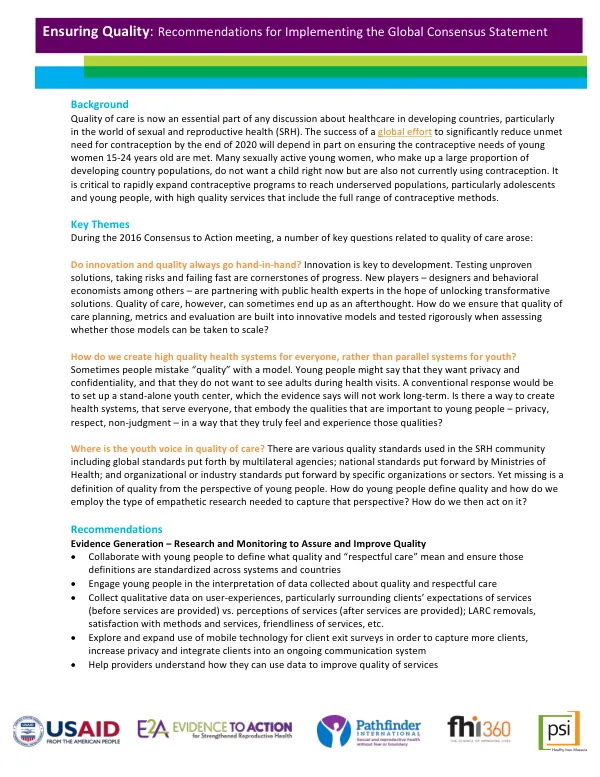 Ensuring Quality: Recommendations for Implementing the Global Consensus Statement