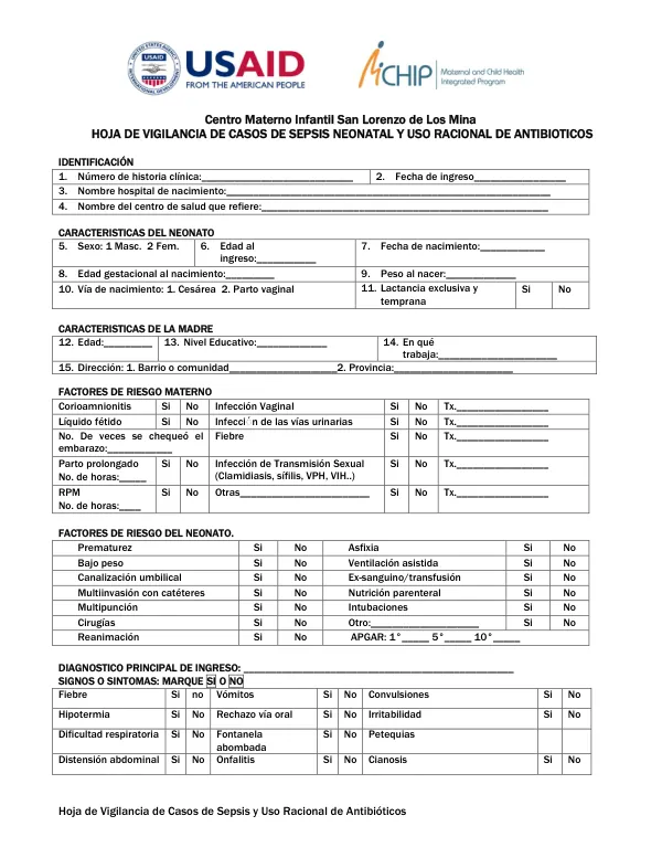 Hoja de Vigilancia de Casos de Sepsis y Uso Racional de Antibióticos