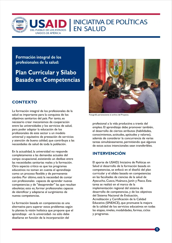 Formacion integral de los profesionales a la salud : plan curricular y silabo based en competencias