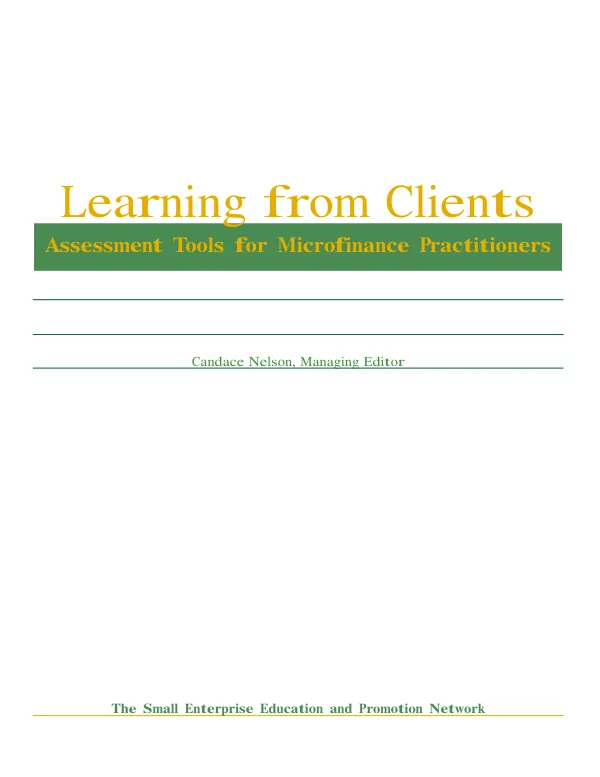 Learning from Clients: Assessment Tools for Microfinance Practitioners