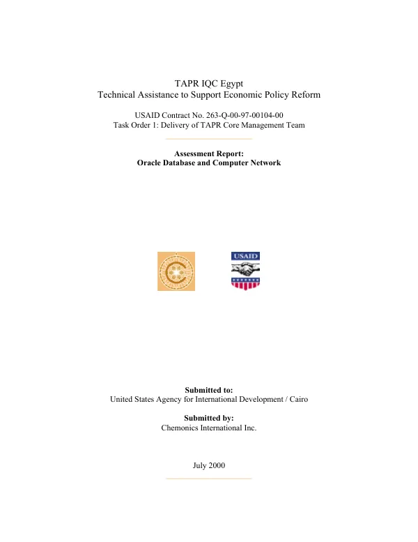 Assessment report : Oracle database and computer network -- Department of Economic Research (DER), Central Bank of Egypt (CBE)