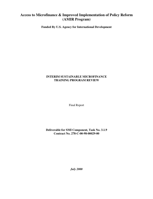 Interim sustainable microfinance training program review : final report