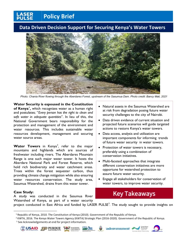 Data Driven Decision Support for Securing Kenya’s Water Towers
