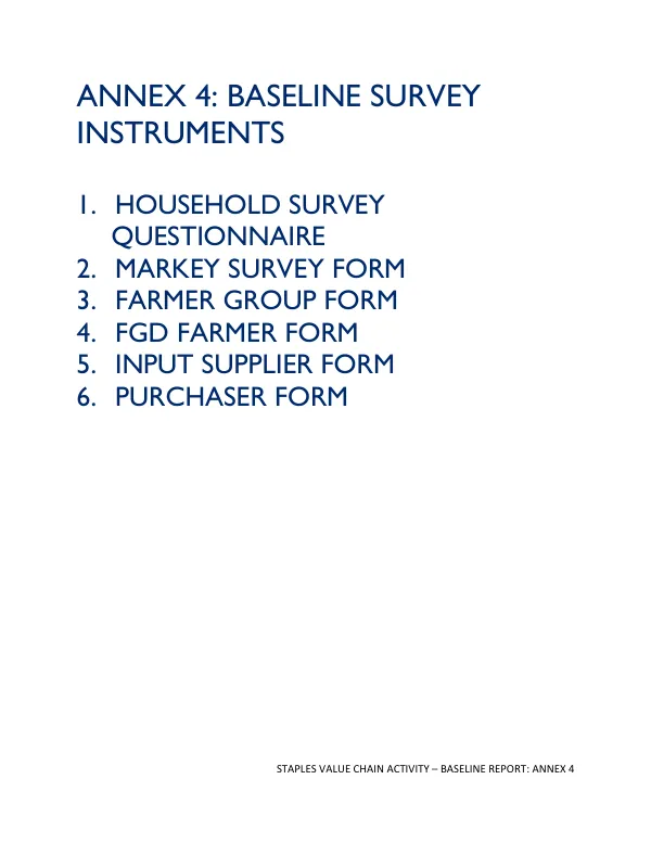 Staples Value Chain Activity – Baseline Report: Annex 4