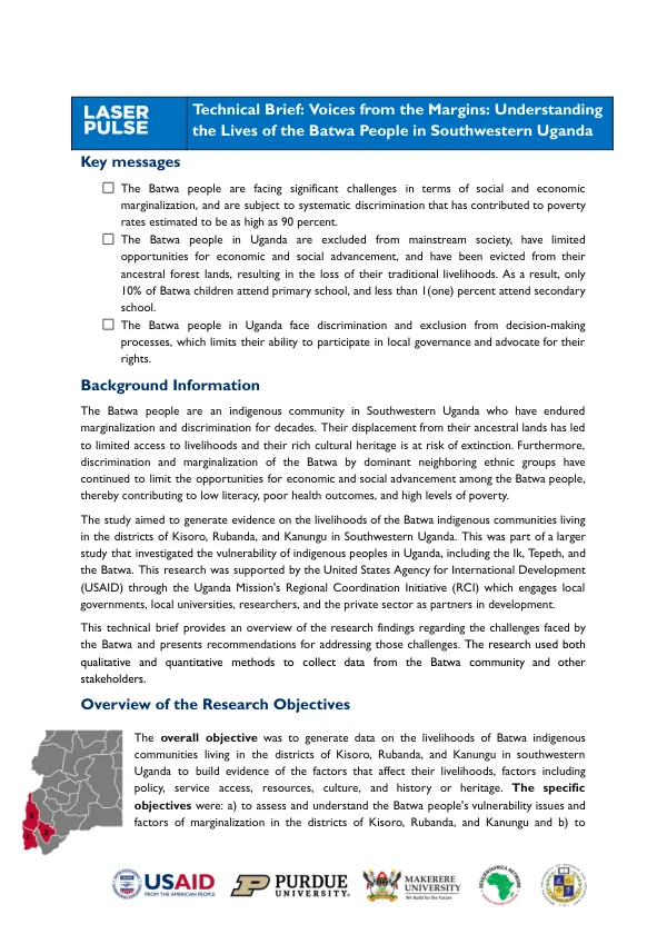Technical Brief: Voices from the Margins: Understanding the Lives of the Batwa People in Southwestern Uganda