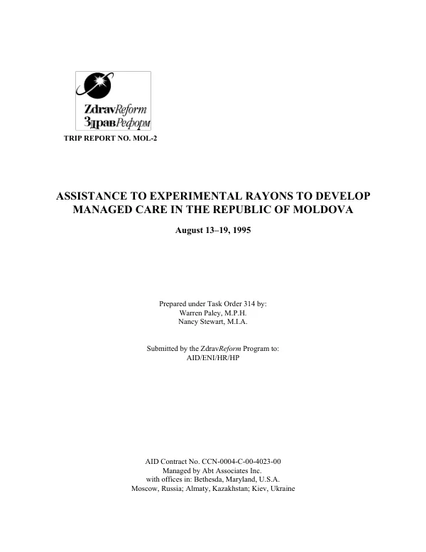 Assistance to Experimental Rayons to Develop Managed Care in the Republic of Moldova