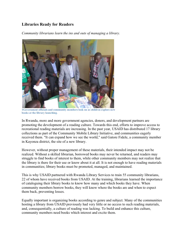 USAID's Community Mobile Library Initiative in Rwanda