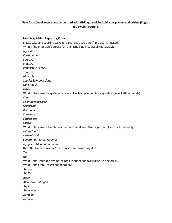 Land Acquisition Reporting Form