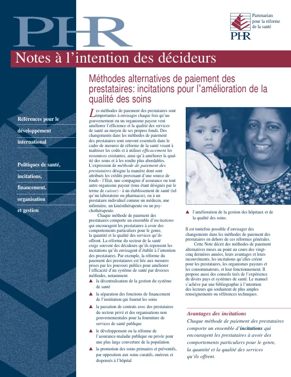 Notes à l’intention des décideurs (PHR Primer For Policymakers, French)