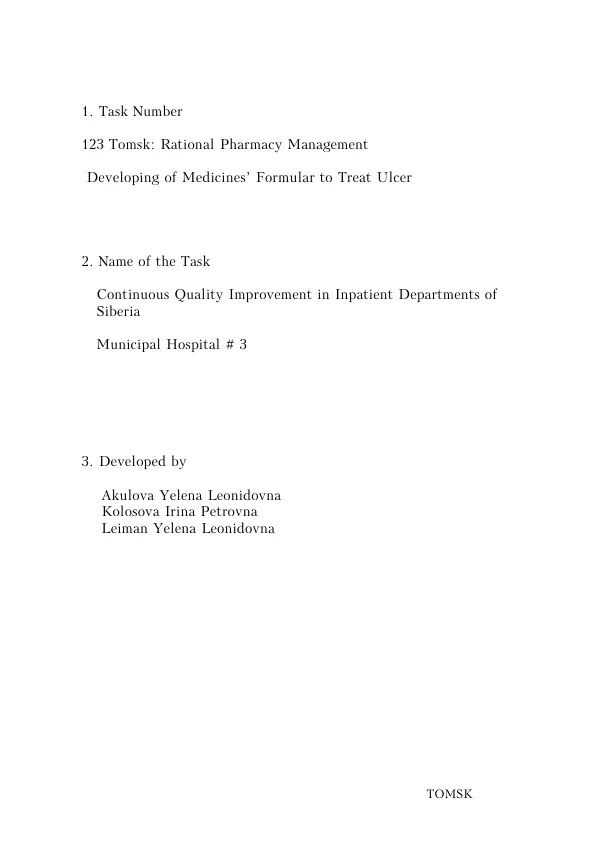 Development of Formularies to Treat Ulcer