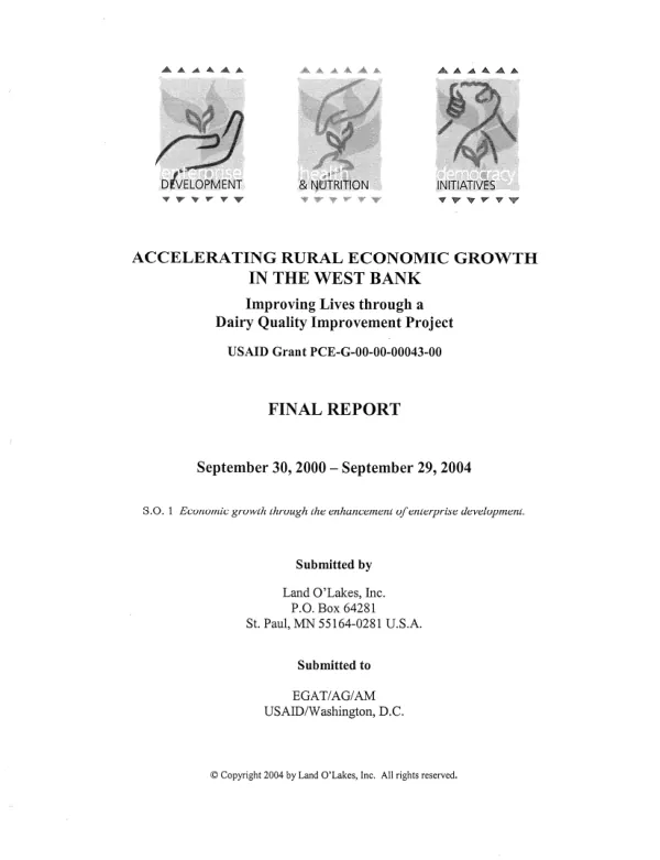 Accelerating rural economic growth in the West Bank : improving lives through a dairy quality improvement project -- final report : September 30, 2000-September 29, 2004