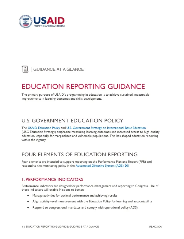 Education Reporting Guidance: Guidance at a Glance