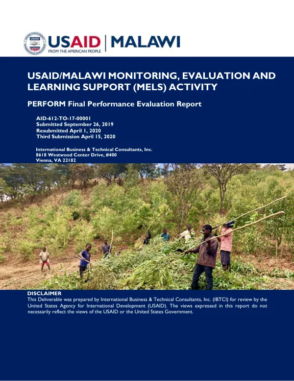 USAID/Malawi monitoring, evaluation and learning support (MELS) activity : PERFORM final performance evaluation report