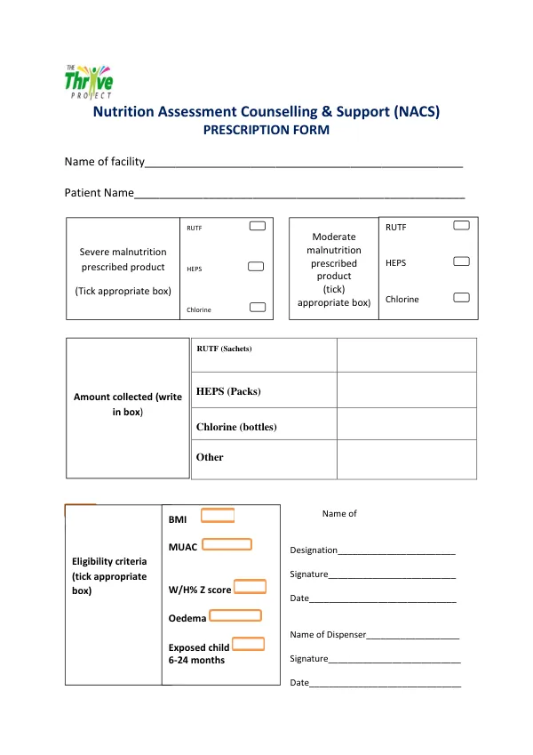 Nutrition Assessment Counselling & Support (N/A) Prescription Form