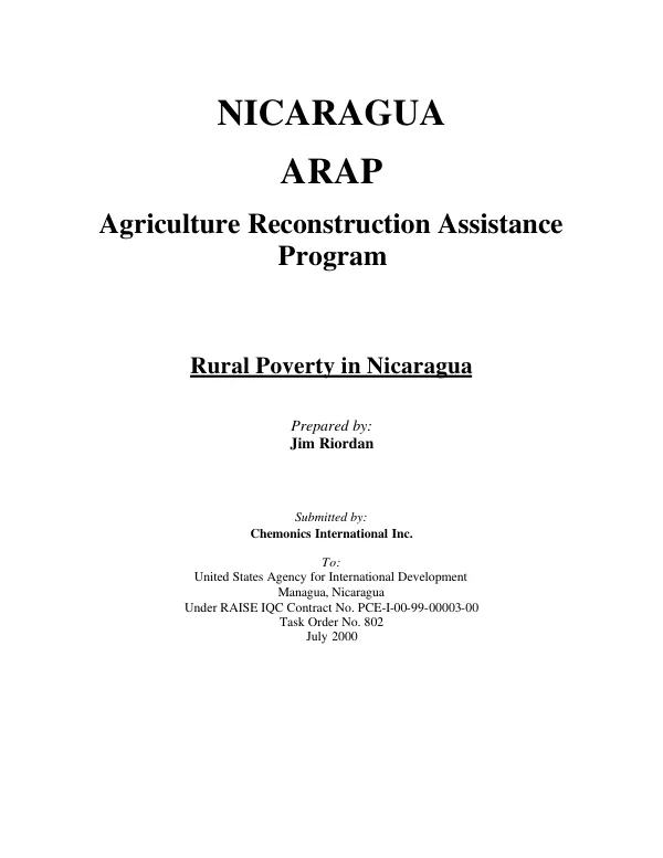 Nicaragua ARAP, agricultural reconstruction assistance program : rural poverty in Nicaragua