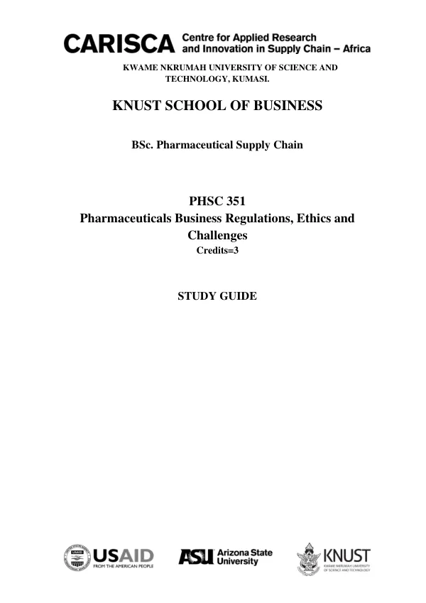 Pharmaceutical Business Regulations, Ethics and Challenges Study Guide