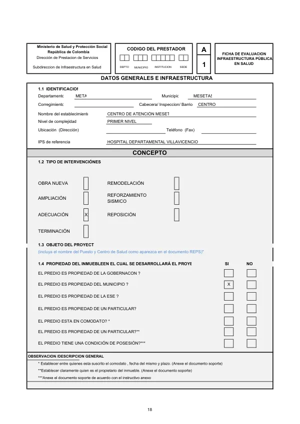 Ficha de Evaluación de Infraestructura Pública en Salud