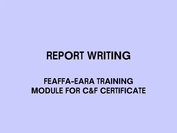 FEAFFA-EARA TRAINING MODULE FOR C&F CERTIFICATE