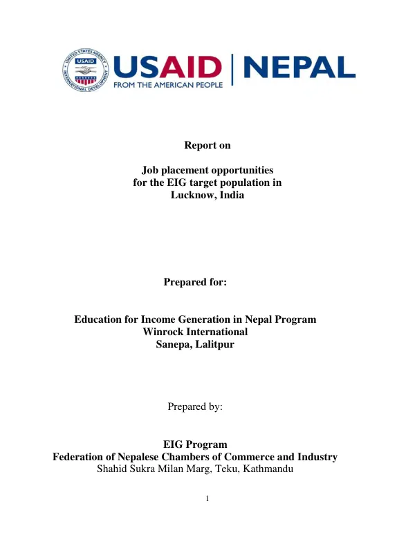 Job placement opportunities for the EIG target population in Lucknow, India