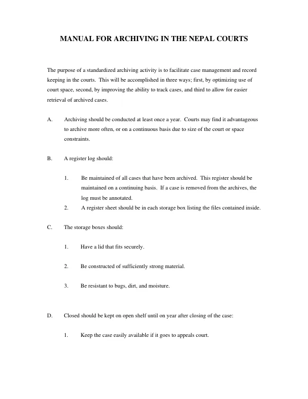 MANUAL FOR ARCHIVING IN THE NEPAL COURTS