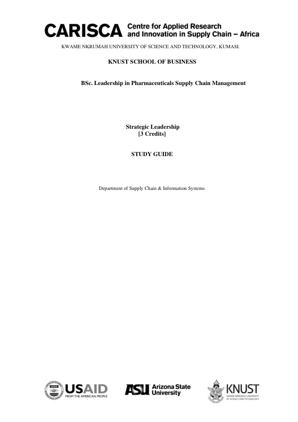Strategic Leadership Study Guide: Leadership in Pharmaceuticals Supply Chain Management