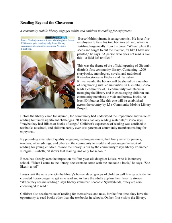 Community Mobile Library Project in Rwanda