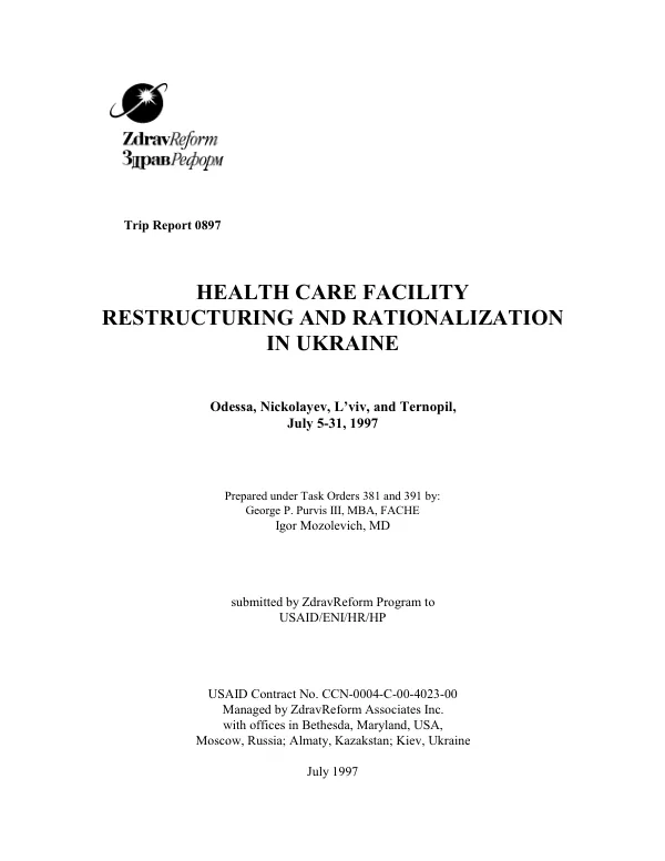 Health Care Facility Restructuring and Rationalization in Ukraine