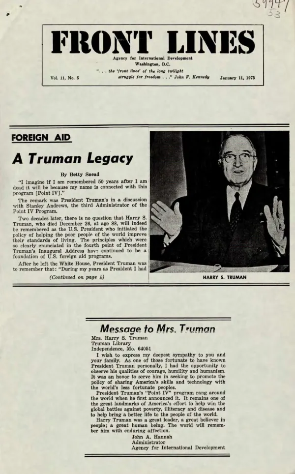 A Truman Legacy: FOREIGN AID