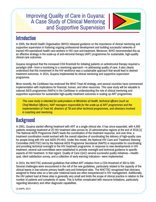 Improving Quality of Care in Guyana: A Case Study of Clinical Mentoring and Supportive Supervision