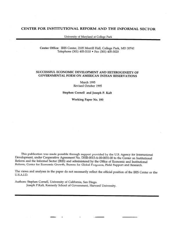 Successful economic development and heterogeneity of governmental form on American Indian reservations