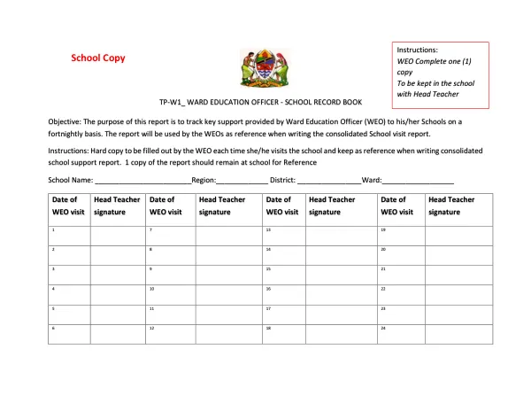 TP-W1 Ward Education Officer - School Record Book