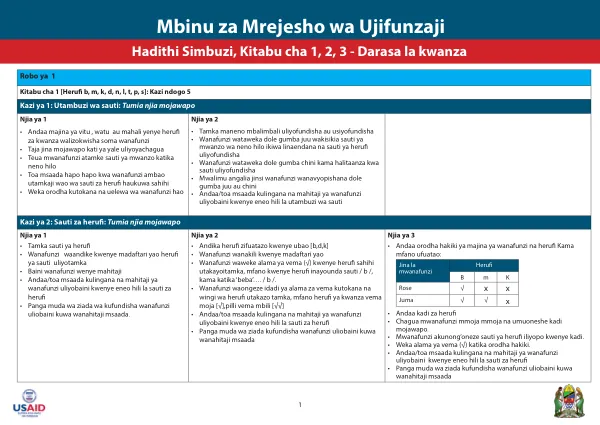 Mbinu za Mrejesho wa Ujifunzaji: Hadithi Simbuzi, Kitabu cha 1, 2, 3 - Darasa la kwanza