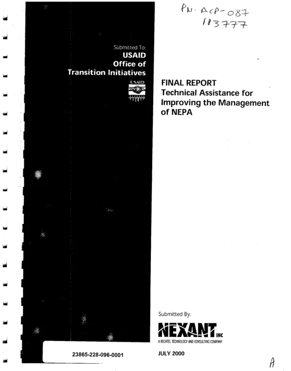 Final report : technical assistance for improving the management of NEPA