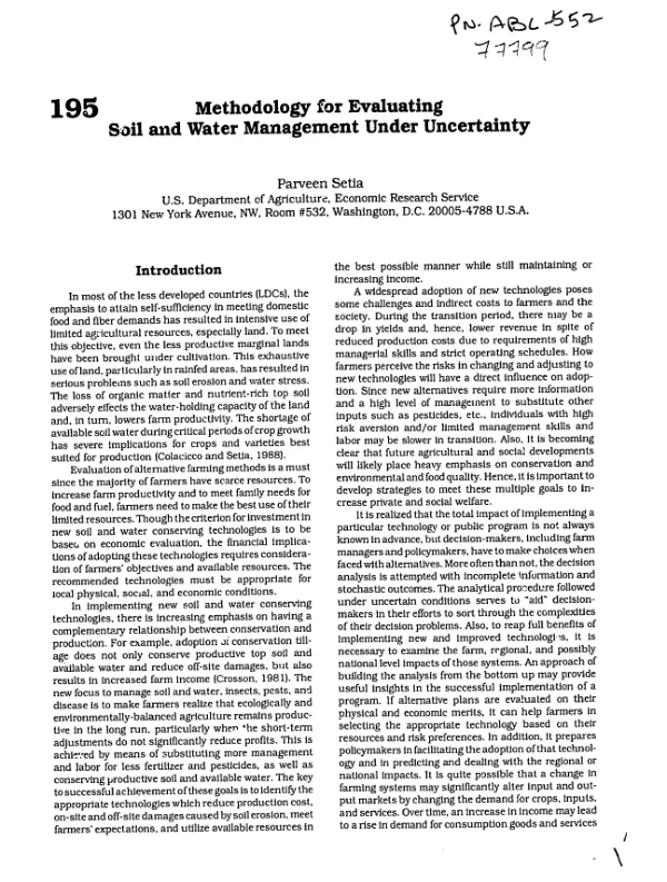 Methodology for Evaluating Soil and Water Management Under Uncertainty