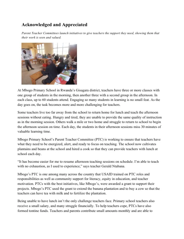 USAID Trains Parent Teacher Committees to Support Teacher Motivation and Literacy