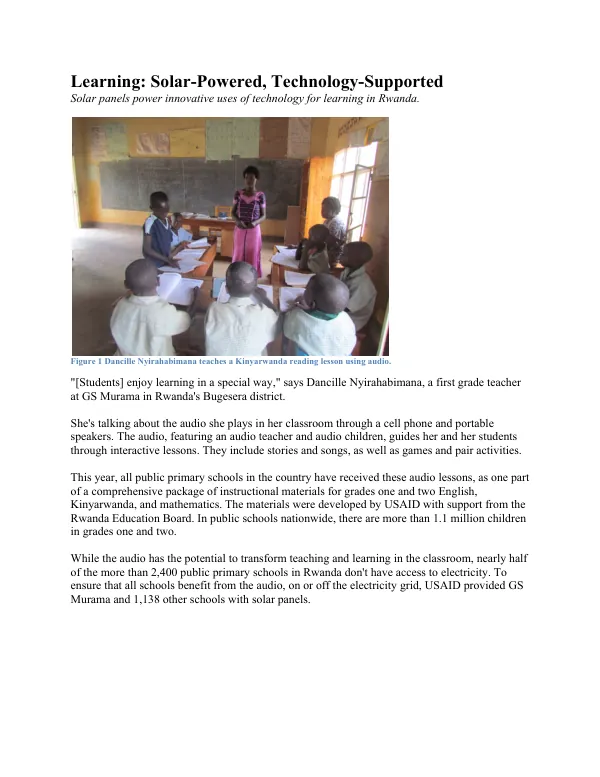 Solar-Powered, Technology-Supported Learning in Rwanda